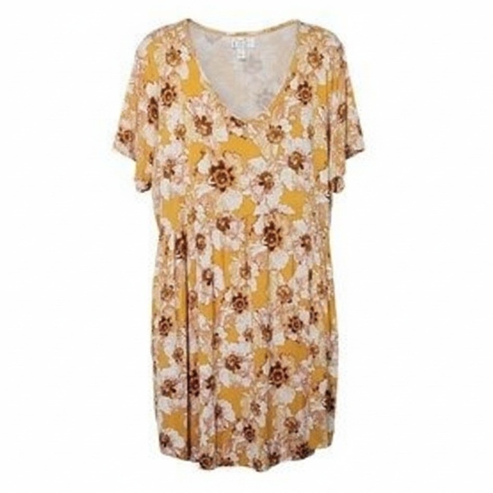 Maurices 24/7 Sunny Yellow Empire Waist V Neck Soft Stretch Plus Size Dress 2X